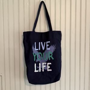 Vtg Y2K AMERICAN EAGLE LIVE YOUR LIFE TOTE BAG Navy Blue Sequins Shoulder Bag